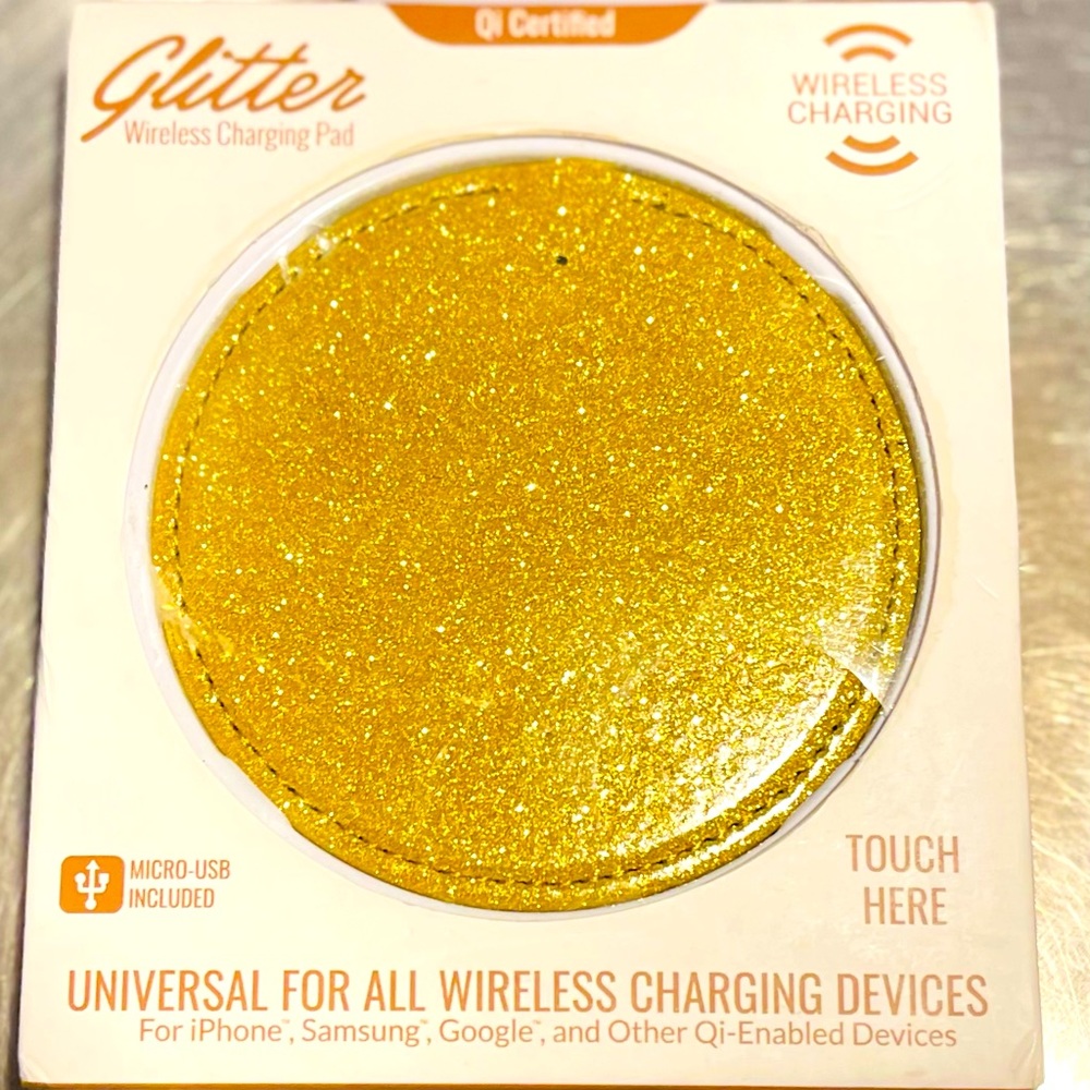 Wireless Charging Pad ~ Gold Glitter for iPhone, Samsung, Google, & Qi Devices